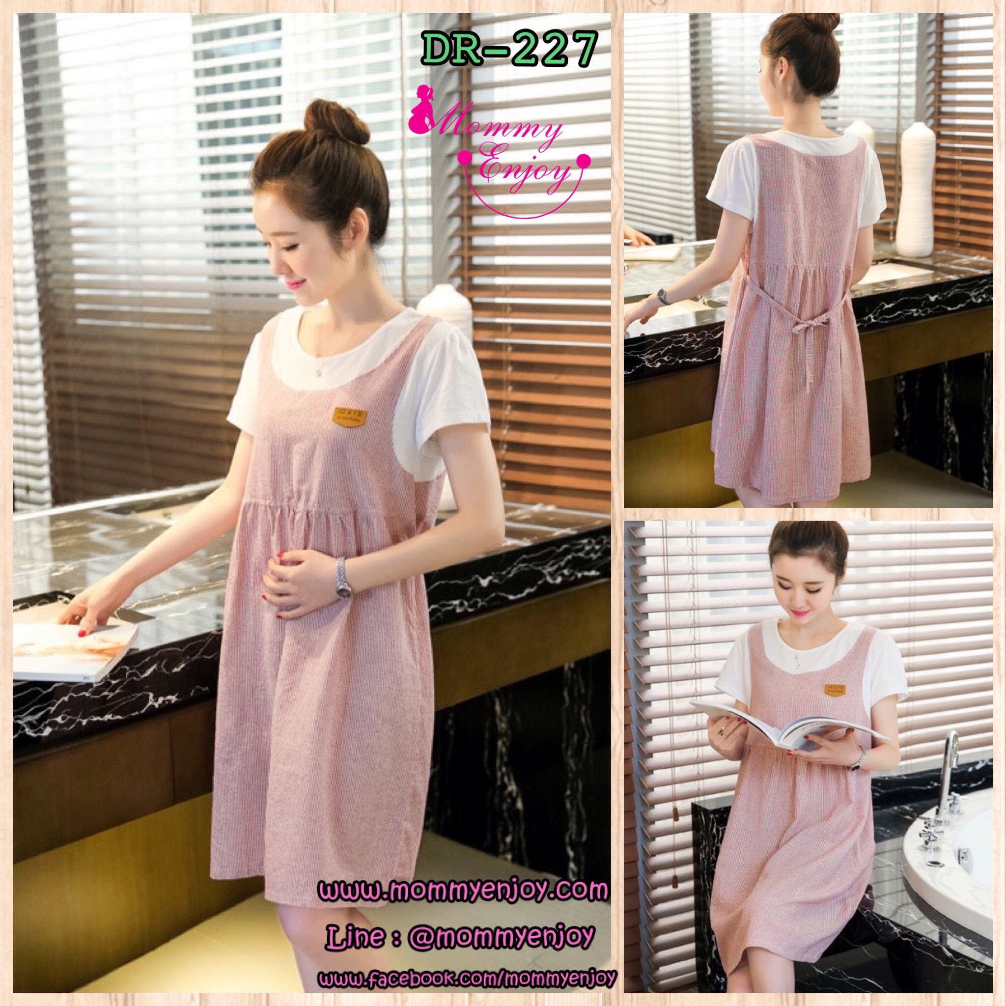 เดรสคนท้อง แดง เหมือนชุดเอี๊ยมมีเชือกผูกหลัง น่ารักมากค่ะ M,L,XL