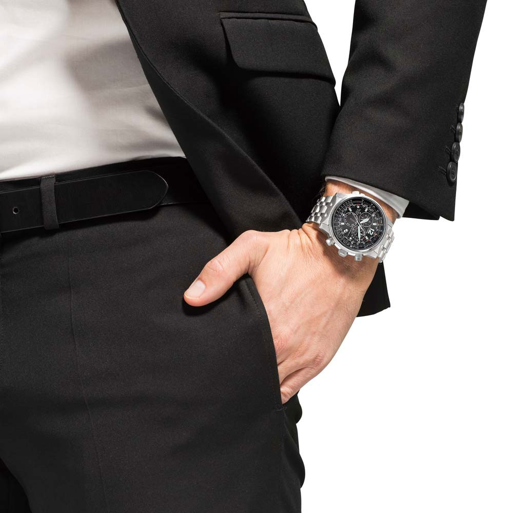 Citizen CB5850-80E นาฬิกาผู้ชาย Eco-Drive Promaster Sky Radio Controlled Chronograph Perpetual World Time Titanium Men's Watch