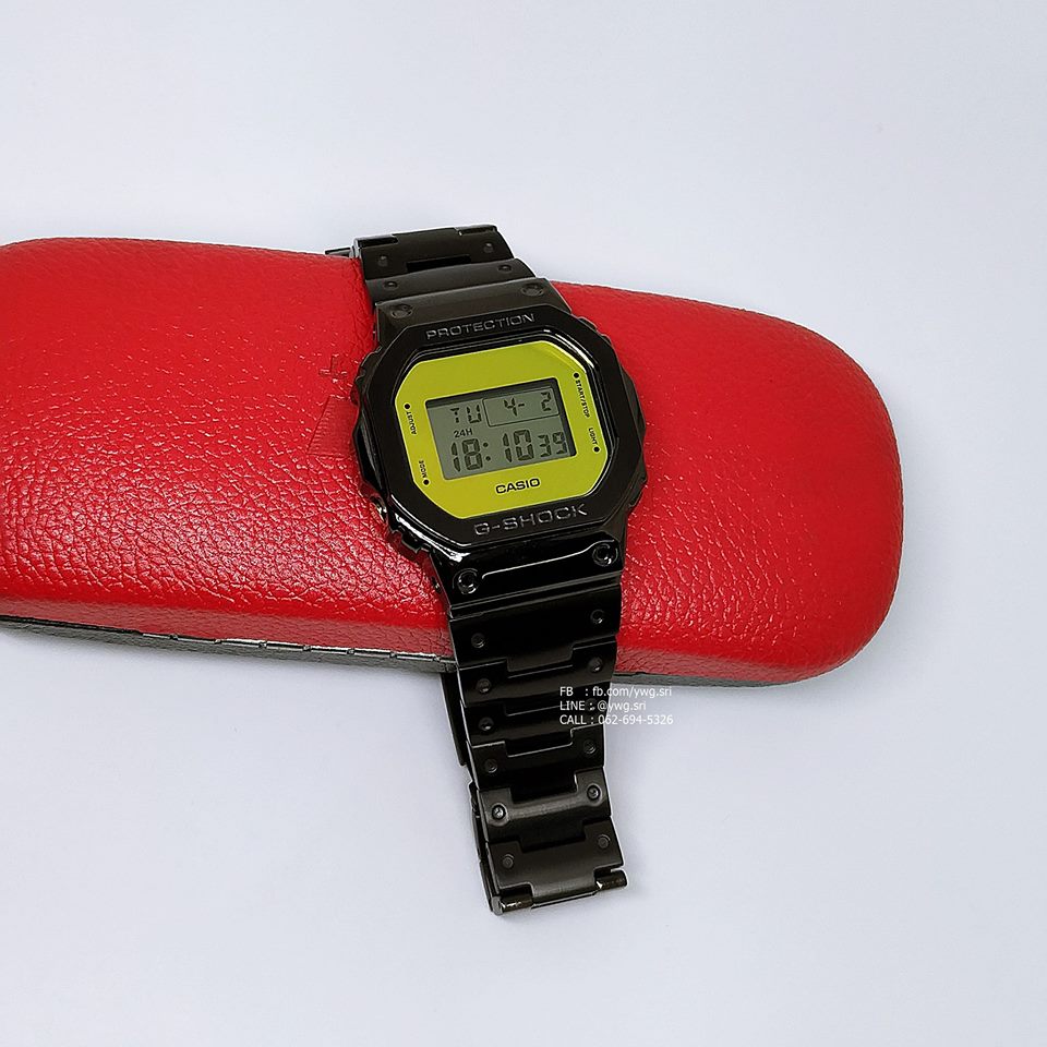 G-SHOCK CUSTOM รุ่น DW-5600 กรอบสายเหล็กดำหน้าทอง