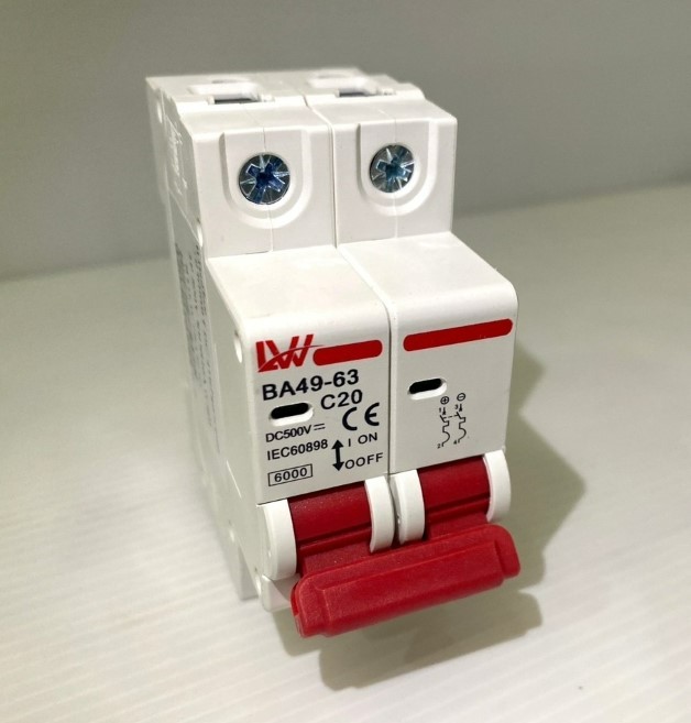 เบรคเกอร์ DC งานโซล่าเซลล์ 2P 500V ขนาด20A (C20) ตราLW #BA49-63