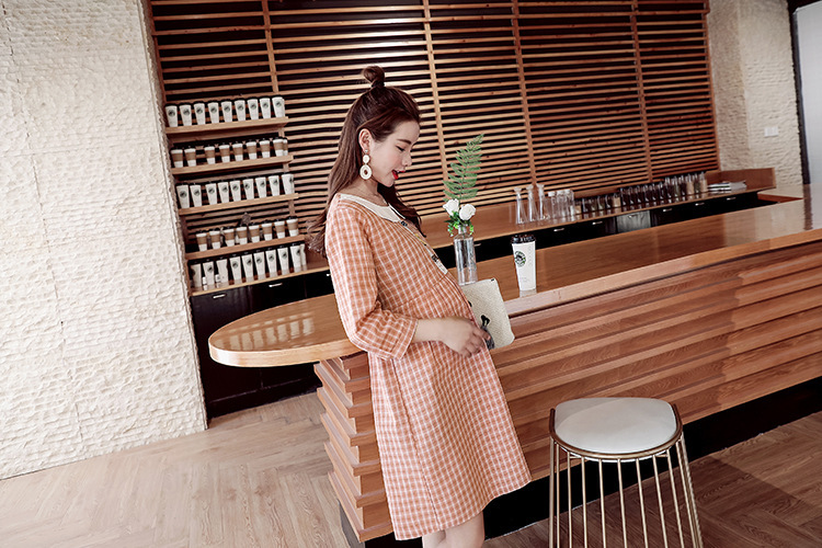 ชุดคลุมท้องสไตล์เกาหลีแขน4ส่วน ลายน่ารัก สีพาสเทล คอบัว มีเชือกปรับขนาดครรภ์ M L XL XXL