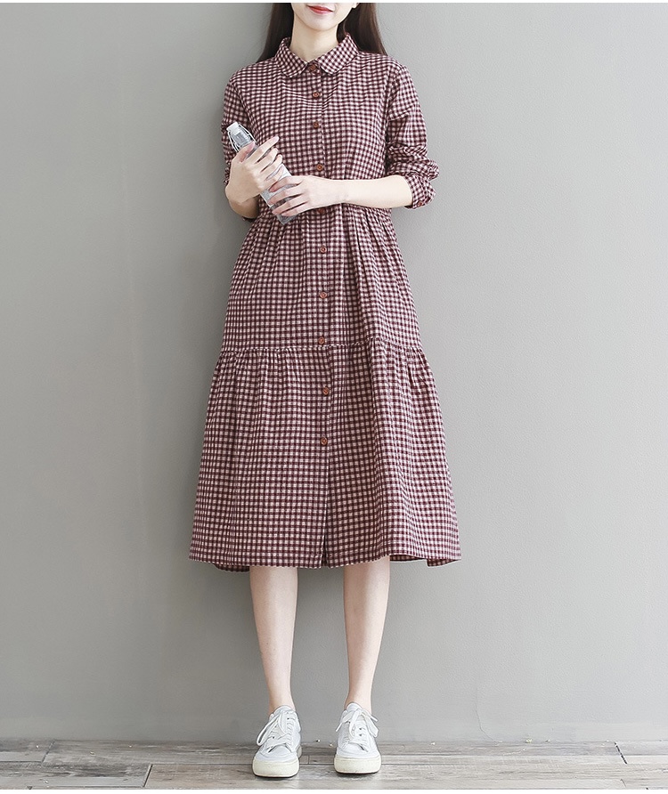 เดรสคลุมท้องแฟชั่น แขนยาว คอปก กระดุมหน้า เปิดให้นมได้ ชุดยาว สวย ใส่ได้คล่องตัว M L XL XXL