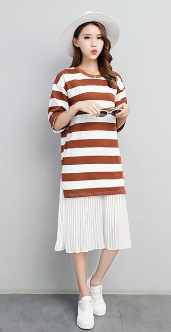 ชุดคลุมท้องเปิดให้นม แขน3ส่วน ผ้าเนื้อนิ่ม ช่วงกระโปรงซ้อนด้วยผ้าชีฟองอัดพรีท สวยมาก M L XL XXL