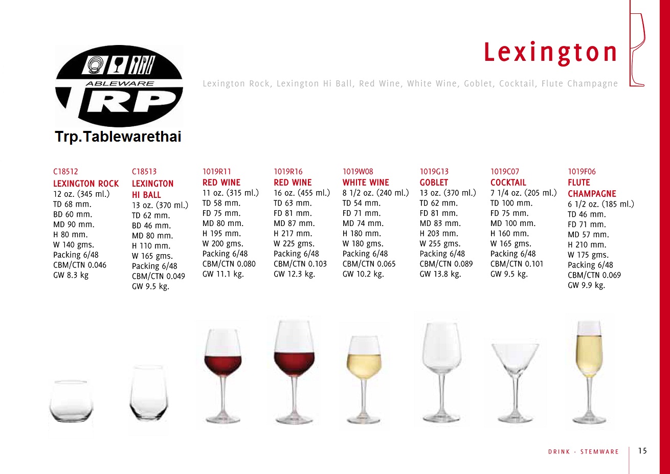แก้วไวน์แดง,Red Wine,รุ่น 1019R11 Lexington,ความจุ 11oz.(315 ml.),แพ็ค 6/48pcs.กล่อง,Glassware,Thai โดย Trp.Tablewarethai / ทีอาร์พี.เทเบิ้ลแวร์ไทย