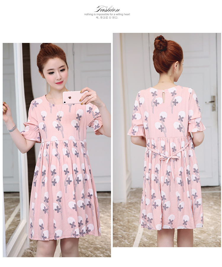 ชุดเดรสแฟชั่นเปิดให้นม ลายน่ารัก งานดี แขนระบาย มีเชือกผูกหลัง M,L,XL,XXL