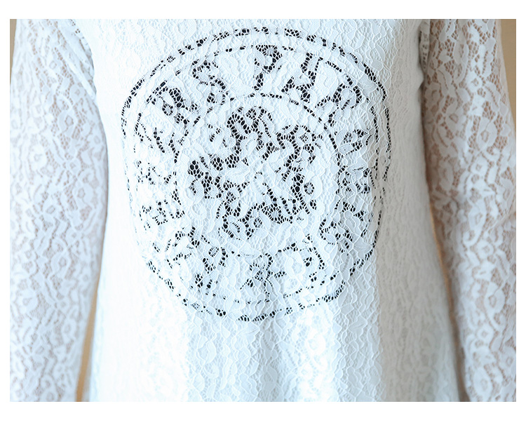 เดรสคลุมท้องแขนยาวลูกไม้สีขาว ปลายแขนตัดขอบดำ มีซับในมีลาย น่ารักจริมๆ M,L,XL,XXL