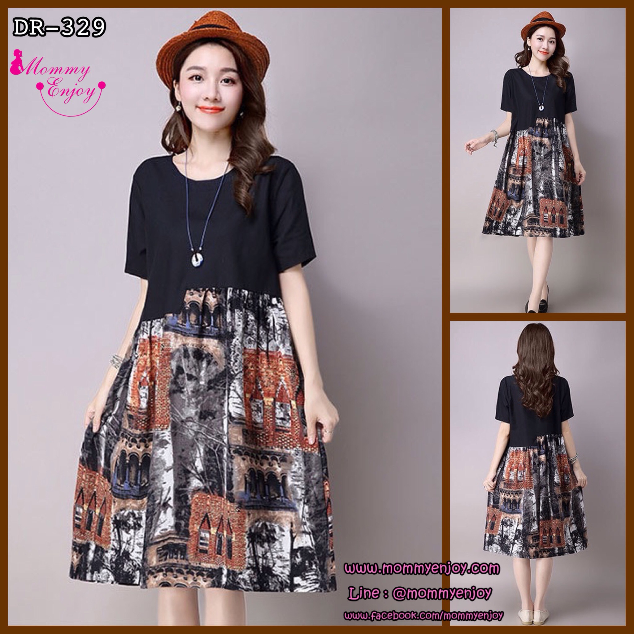 ชุดคลุมท้องแขนยาว ผ้าลินิน ลาย mosaic สไตล์วินเทจ แบบน่ารัก ใส่สบาย M L XL XXL