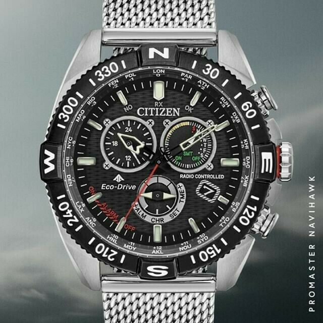 Citizen CB5840-59E นาฬิกาผู้ชาย Eco-Drive Promaster Navihawk A-T Radio Controlled Chronograph Perpetual Calender World Time Men's Watch