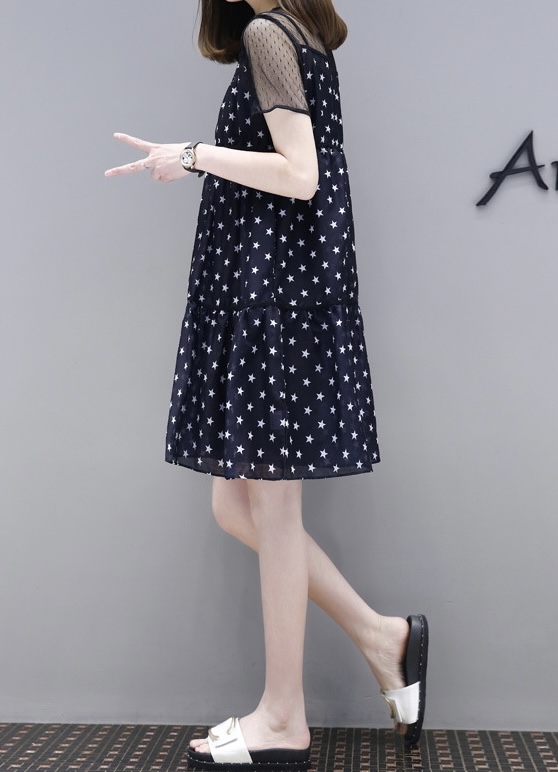 เดรสคลุมท้องแฟชั่นสบายๆ ผ้าชีฟอง ทรงระบายสวย ช่วงบนเป็นซีทรู เพิ่มความสดในค่ะ M L XL XXL