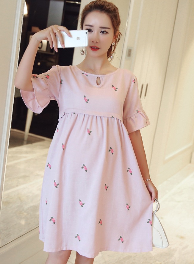 ชุดคลุมท้องเปิดให้นมแฟชั่น ผ้าลินิน แขนระบาย เปิดให้นมแนวนอน มีเชือกผูกหลังน่ารักค่ะ M,L,XL,XXL