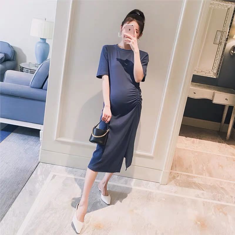 เดรสคลุมท้องแฟชั่นสไตล์ เข้ารูป สวย ผ้านิ่ม แขนสั้น ใส่สบาย M L XL XXL