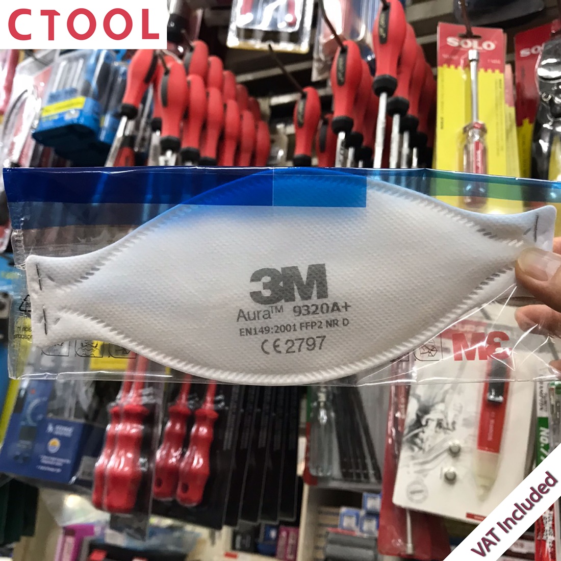 หน้ากากกันฝุ่นแบบพับได้ ยกกล่อง20ชิ้น Aura 9320A+ 3M ของแท้ - Authentic Fold-able Particulate Respirator - ซีทูล Ctool