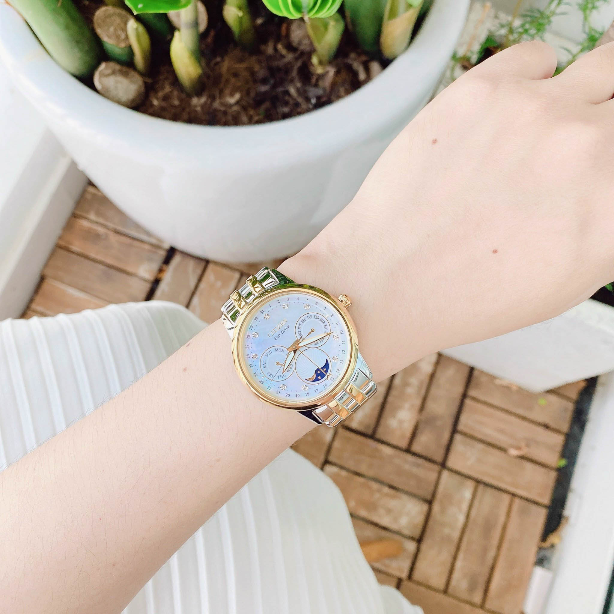 Citizen FD0004-51D นาฬิกาผู้หญิง Eco-Drive Calendrier Moon Phase Women's Watch