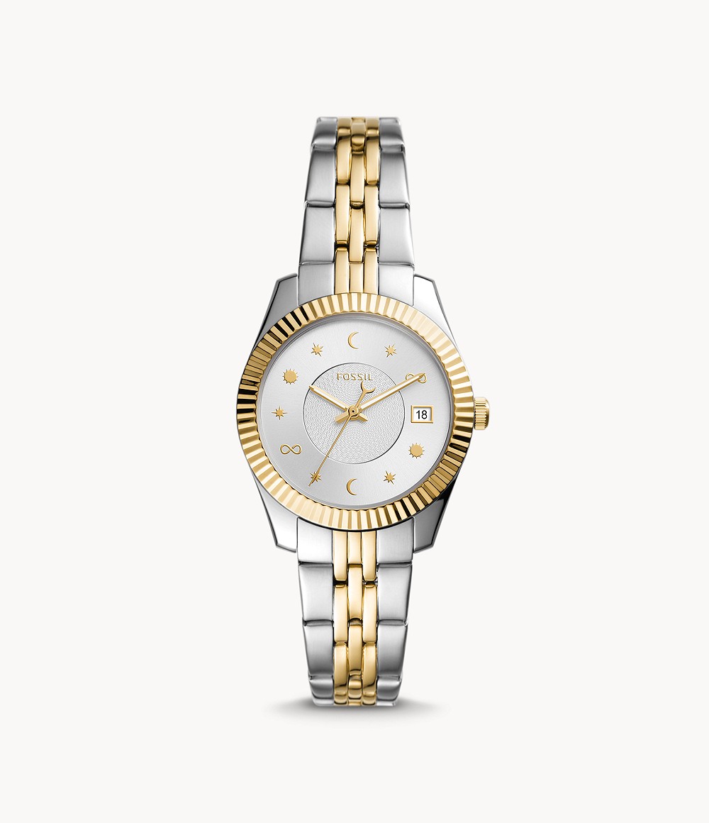 Fossil ES5060 นาฬิกาผู้หญิง Scarlette Mini Three-Hand Date Two-Tone Quartz Women's Watch
