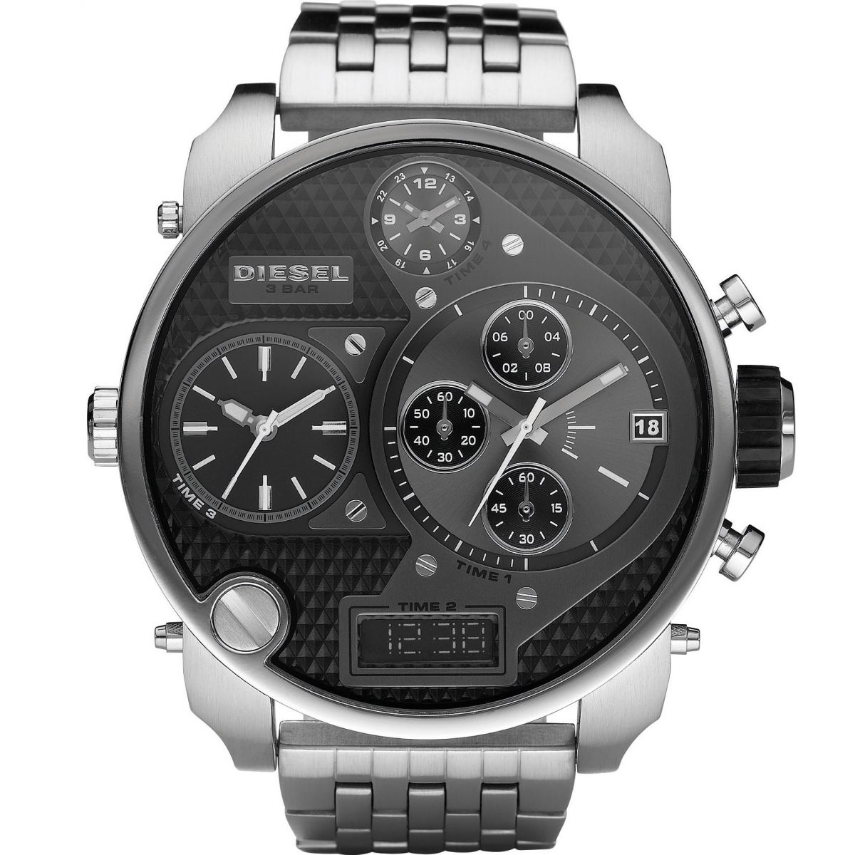 Diesel DZ7221 นาฬิกาผู้ชาย Diesel รุ่น DZ7221, SBA Oversized Chronograph 4 Time Zones Stainless Steel Men's Watch