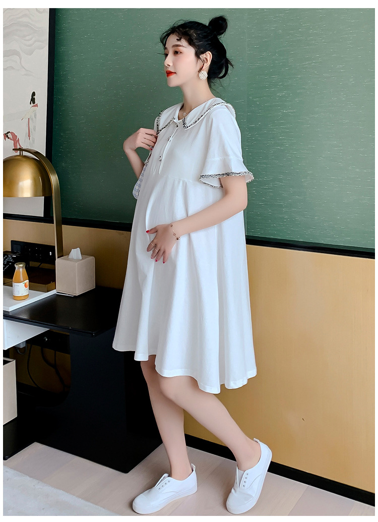 เดรสคลุมท้องแฟชั่น ปกใหญ่แต่งขอบปก ผ้ายืดตัว ใส่สบายมากค่ะ กระดุมแกะให้นมได้ M L XL XXL