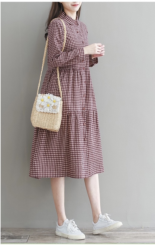 เดรสคลุมท้องแฟชั่น แขนยาว คอปก กระดุมหน้า เปิดให้นมได้ ชุดยาว สวย ใส่ได้คล่องตัว M L XL XXL