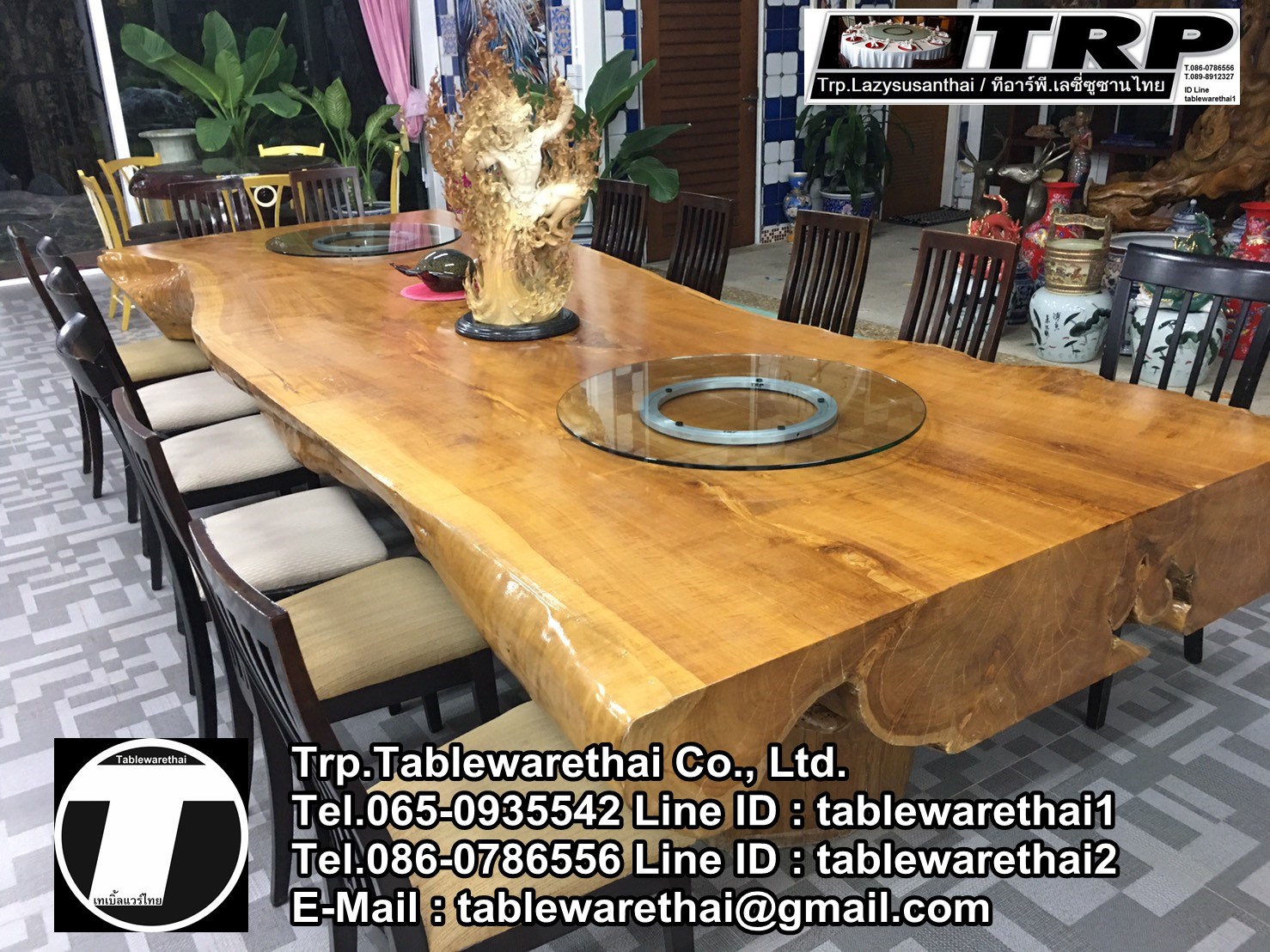 Lazy Susan 懒惰的苏珊 旋转底座 食品转盘 เลซี ซูซาน จาน หมุน โต๊ะจีน จานหมุน อลูมเนียม หรือ ฐานรองหมุน ขนาด 40-50 นิ้ว และ แผ่นไม้กลม ขนาด 220 ซม.หนา 20 มม.สำหรับ โต๊ะกลม ขนาด 300 ซม
