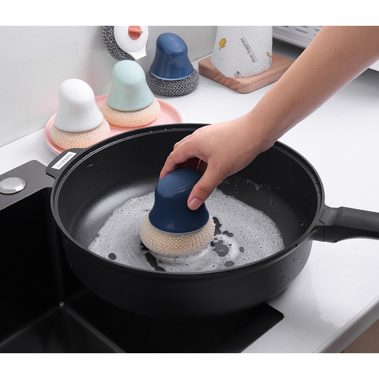 แปรงขัดหม้อ แปรงล้างจาน มีด้ามจับ ถอดเปลี่ยนได้ แปรงทำความสะอาด ขัดกระทะ