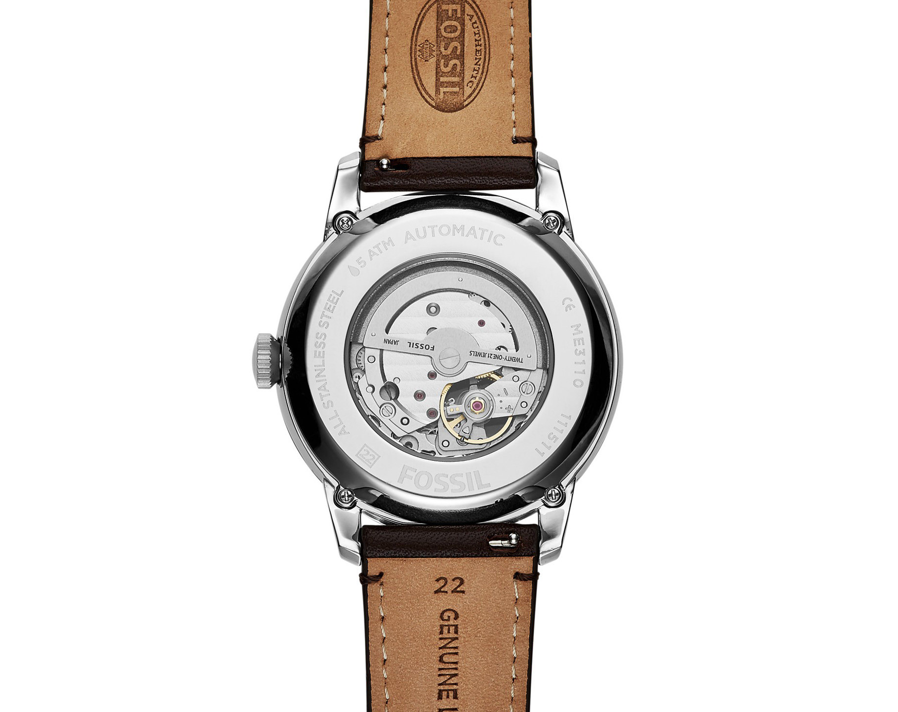 Fossil ME3110 นาฬิกาผู้ชาย Fossil รุ่น ME3110, Townsman Automatic Brown Leather Skeleton Men's Watch