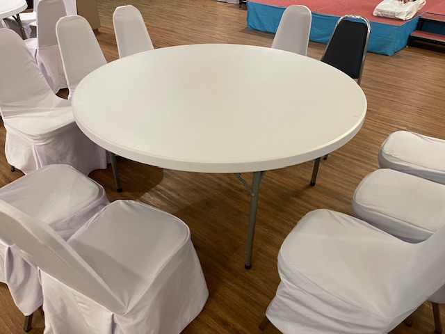Trp.ทีอาร์พี Round Table Plastic 150 cm. 圆桌会议 餐桌 中式餐桌 配有旋转镜组 โต๊ะกลมโต๊ะกลมพับขาหน้าพลาสติก ขาเหล็กสีอบ่โต๊ะจัดเลี้ยงโต๊ะอาหารโต๊ะจีนโต๊ะโรงแรมภัตตาคาร Trp. Tablechairthai
