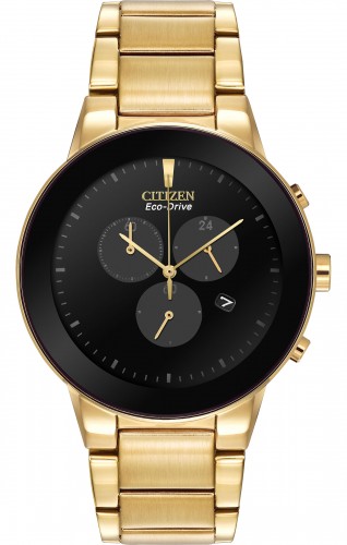 Citizen AT2242-55E นาฬิกาข้อมือผู้ชาย Eco-Drive Axiom Black Chronograph Gold Tone Men's Watch