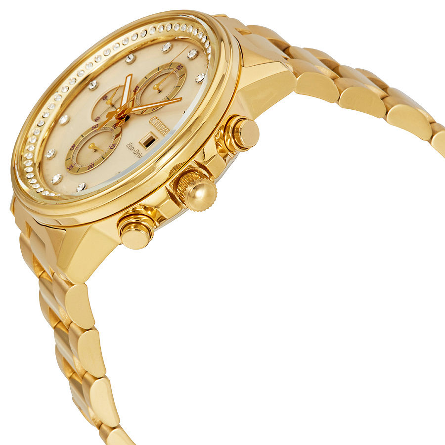 Citizen FB3002-53P นาฬิกา ชาย-หญิง Eco-Drive Nighthawk Chronograph Gold Tone Swarovski Unisex Watch