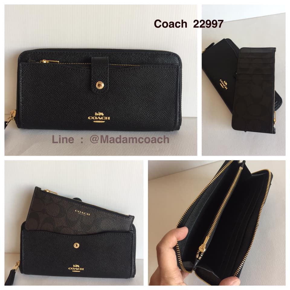 ของแท้ Coach 22997 Multifunction Crossgrain Leather Wallet Black