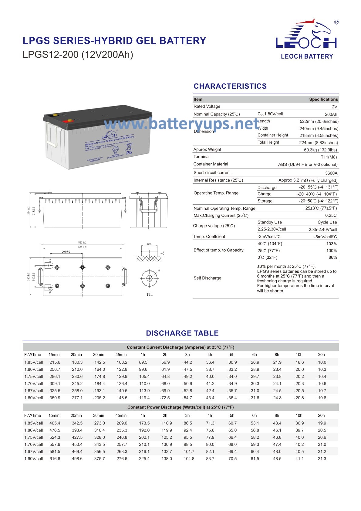 12V 200AH แบตเตอรี่เจล LEOCH