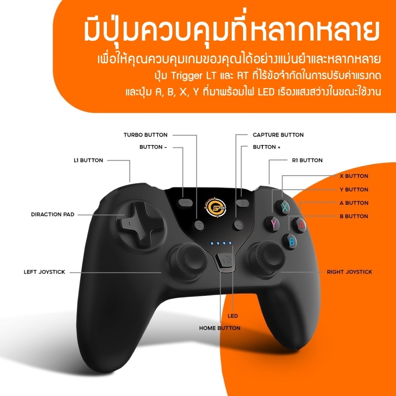 จอยคอนโทรลเลอร์ Neolution E-Sport Gamepad Laser tri mode Black 3 ระบบ ไร้สาย บลูทูธ และแบบมีสาย