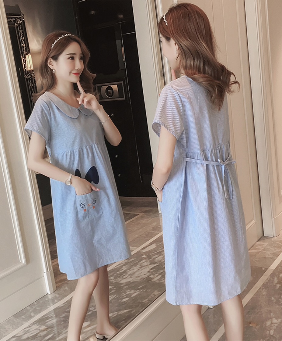 ชุดคลุมท้องเปิดผ้าฝ้ายคอบัว ลายตรง มีกระเป๋าด้านหน้า น่ารักมากค่ะ M,L,XL,XXL