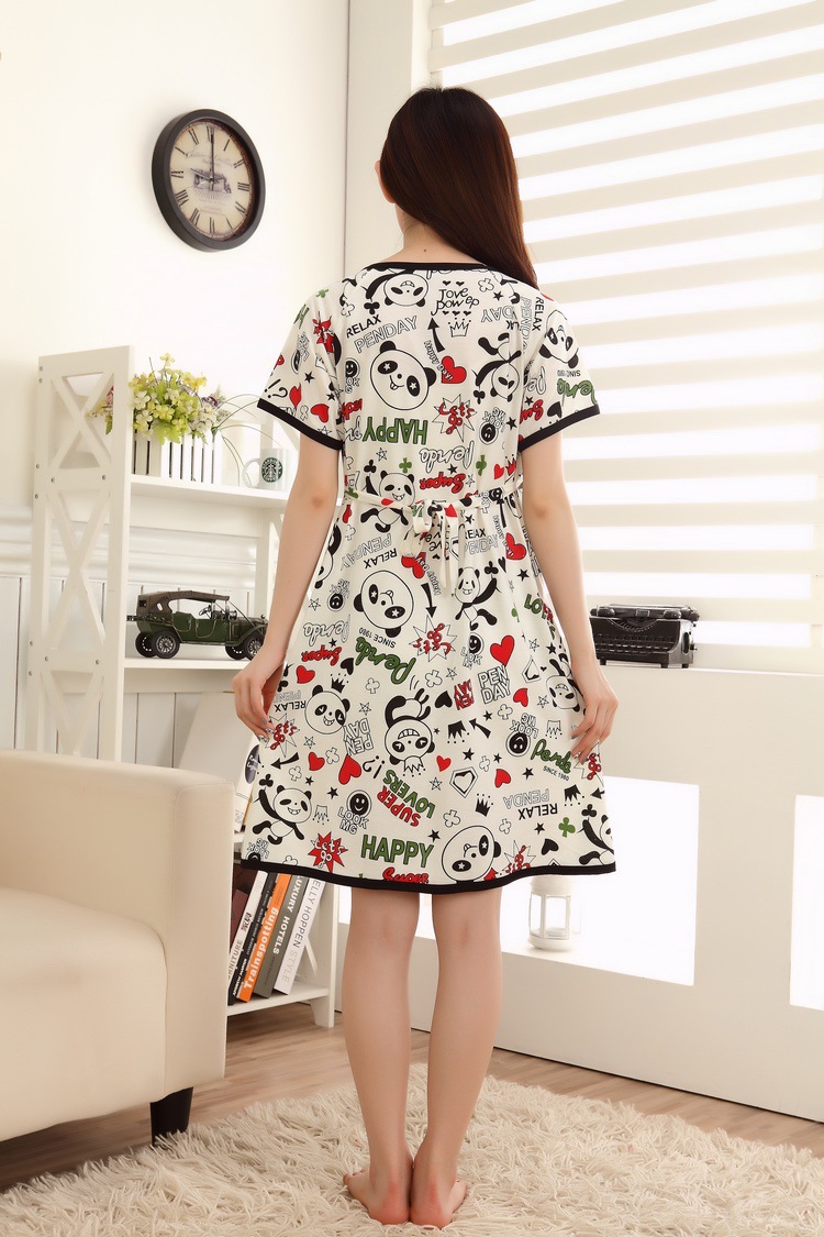 เดรสคลุมท้องเปิดให้นม ผ้ายืดนิ่มลายการ์ตูนแพนด้า ใส่สบายไม่ร้อน ใส่นอนก็น่ารัก
