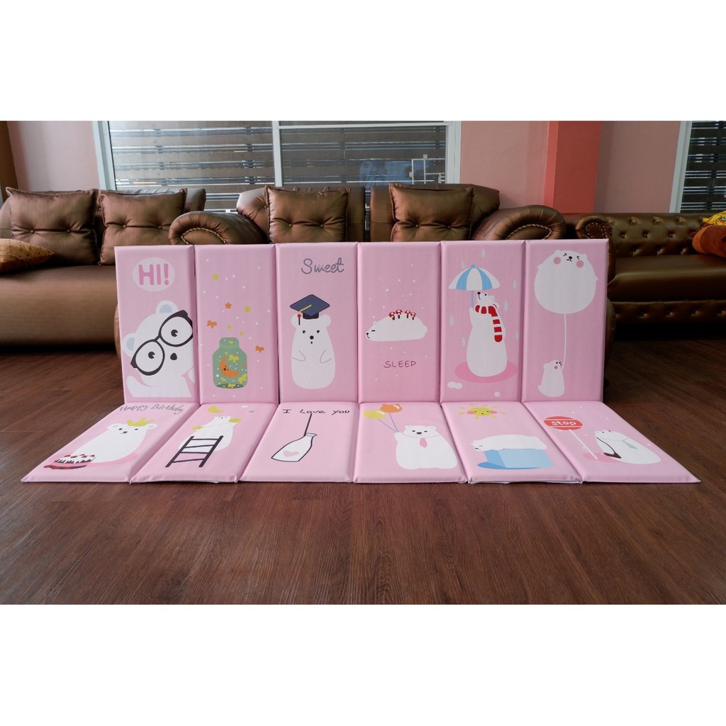 บุผนัง ผนังกันกระแทก ลายการ์ตูนมีกาวในตัว สีชมพู ขนาด 30x60 ซม.