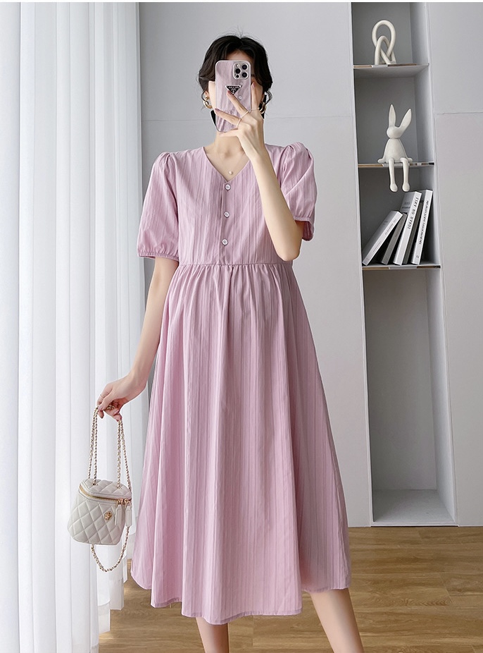 ชุดคลุมท้องแฟชั่นเกาหลี แขนตุ๊กตา กระดุมเปิดให้นมได้ มีเชือกปรับขนาดครรภ์ได้ ใส่สวยถึงคลอดเลยค่ะชุดนี้ M L XL XXL