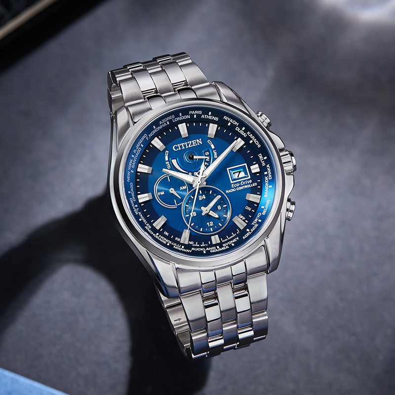 Citizen AT9120-89L นาฬิกาผู้ชาย Eco-Drive World Time Perpetual Alarm Men's Watch