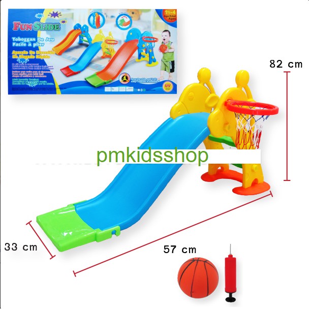 สไลเดอร์ยีราฟ + แป้นบาสพร้อมลูกบอล + ที่สูบลม