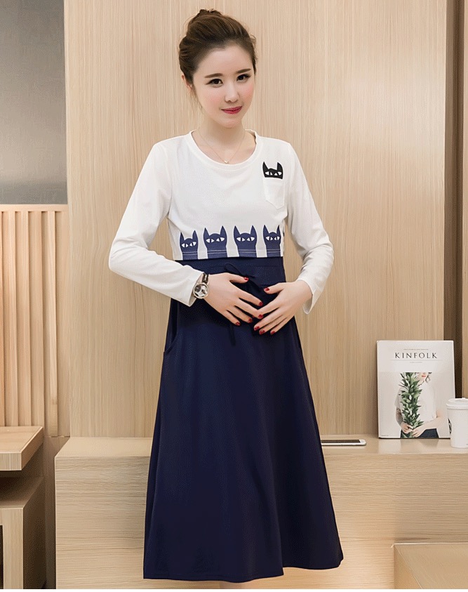 ชุดคลุมท้องเปิดให้นมได้ ชุดแขนกุด สวมทับด้วยเสื้อแขนยาวด้านนอก มีซิบซ่อนเปิดให้นม M,L,XL,XXL