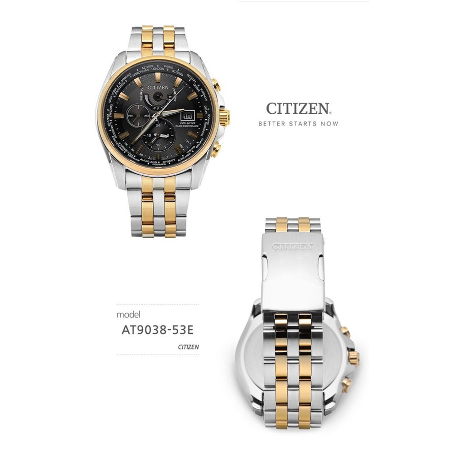 Citizen AT9038-53E นาฬิกาชาย Eco-Drive Global Radio Controlled AT World Time Japan Men's Watch