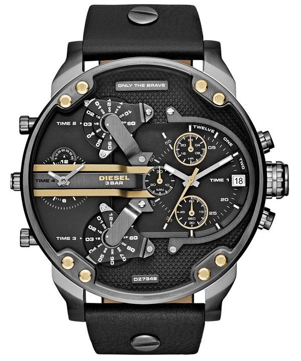 Diesel Men's Watch นาฬิกาผู้ชาย Diesel รุ่น DZ7348, Mr. Daddy 2.0 Chronograph 4 Time Zone Black Leather Men's Watch