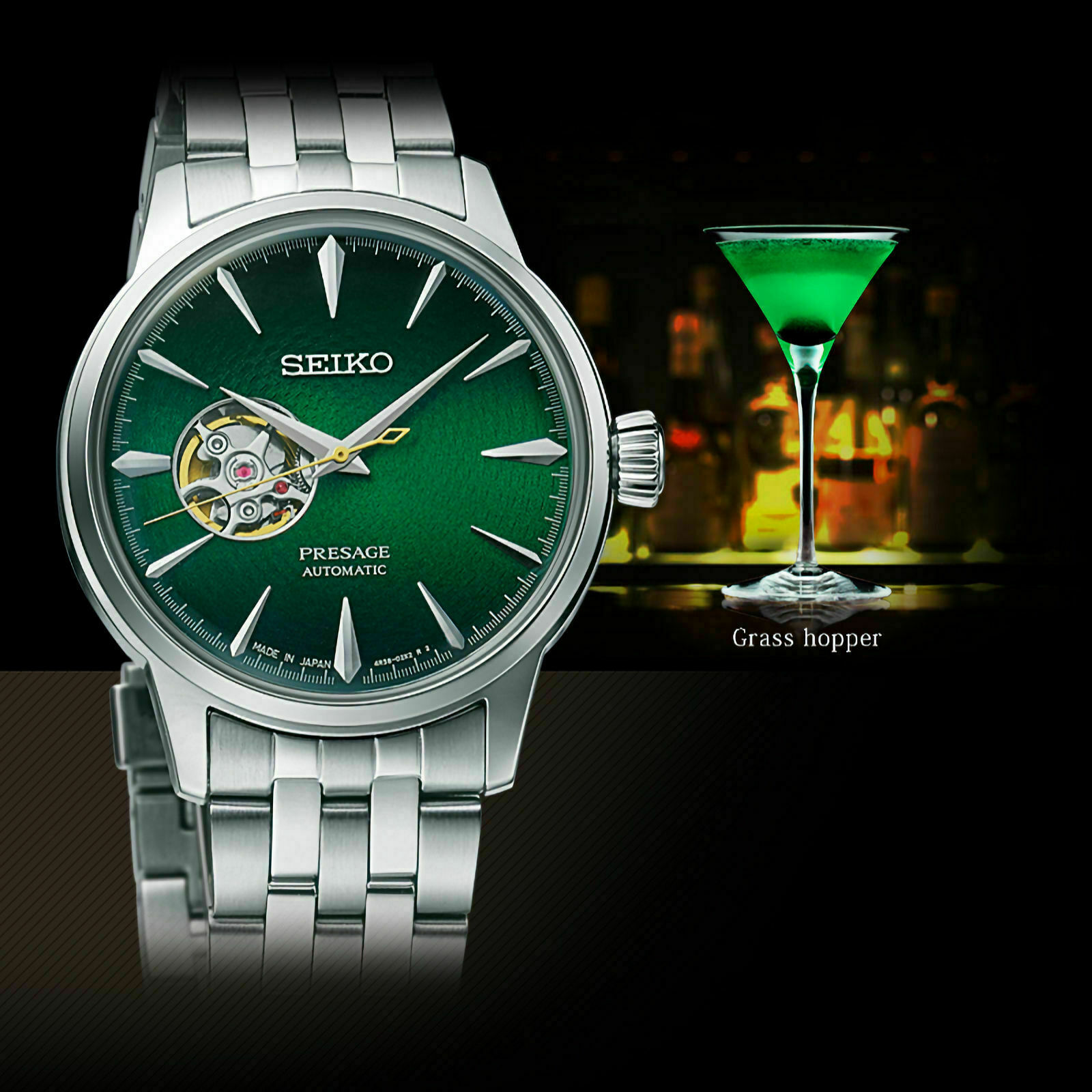 Seiko SSA441J1 นาฬิกาผู้ชาย Presage Cocktail Time Grasshopper Open Heart Automatic Made in Japan Men's Watch