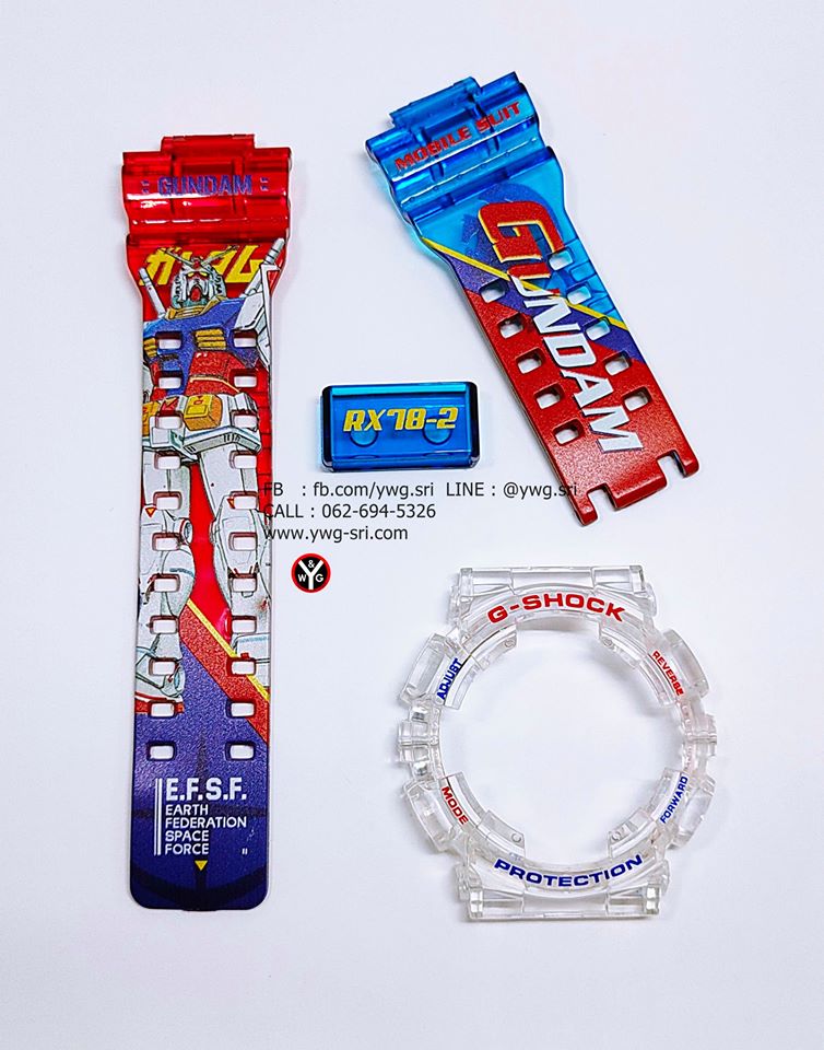 กรอบสาย G-SHOCK ใสไม่แท้ สีน้ำเงินสลับแดง สกรีนลาย Gundam ใส่ได้รับรุ่น GA-100 ,GA-110 ,GA-120 ,GD-100 ,GD-120
