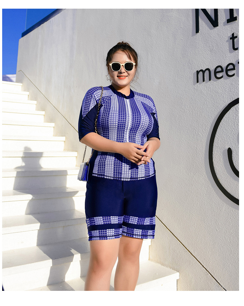 ชุดว่ายน้ำคนอ้วน แบบสปอร์ต 6xl พร้อมส่ง:ชุดว่ายน้ำไซส์ใหญ่สีน้ำเงินแขนสั้นซิปหน้าแต่งลายทาง set 3 ชิ้นมีเสื้อแขนสั้นและกางเกง 2 ตัวแบบสวยคุ้มมากๆจ้าา : รอบอก 38 - 46 นิ้ว กางเกงเอวยืดเอว 36 - 44 นิ้ว // สะโพก 42 - 52 นิ้ว กางเกงเอวผูกเชือกเอว 36 - 46 นิ้ว