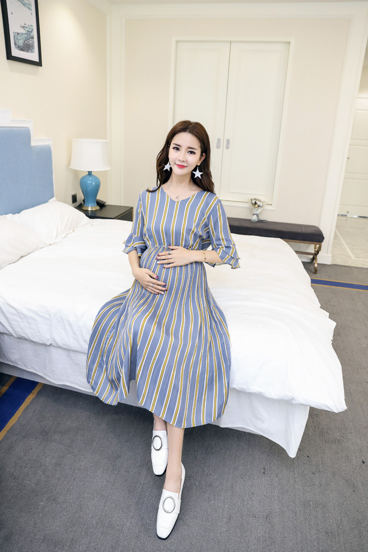 ชุดคลุมท้องเดรสสไตล์เกาหลี ช่วงล่างอัดพรีท ผ้าชีฟองใส่ได้ถึงคลอด สวยดูดีมากๆ M L XL XXL