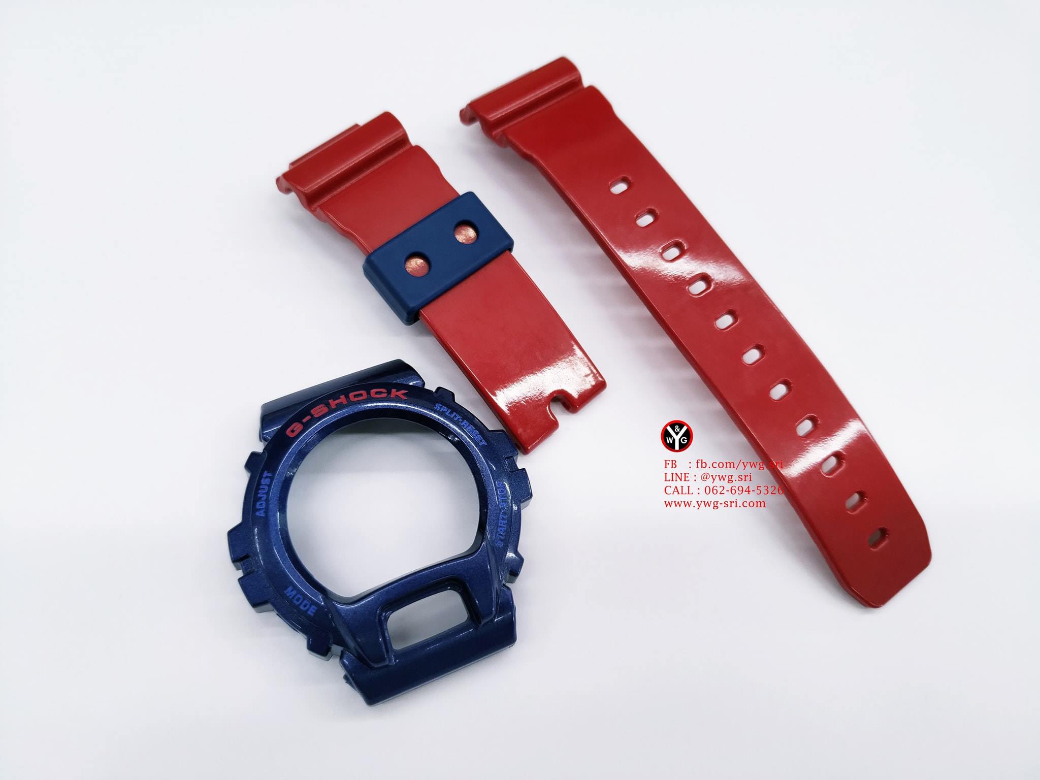 กรอบสาย G-SHOCK แท้ กรอบน้ำเงินฟอนต์แดง สายแดงเงา ใส่ได้รับรุ่น DW-6900
