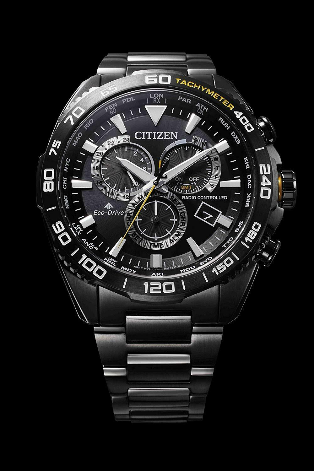 Citizen CB5037-84E นาฬิกาผู้ชาย Promaster Land Eco-Drive Global Radio-Controlled Perpetual Calendar Chronograph Men's Watch