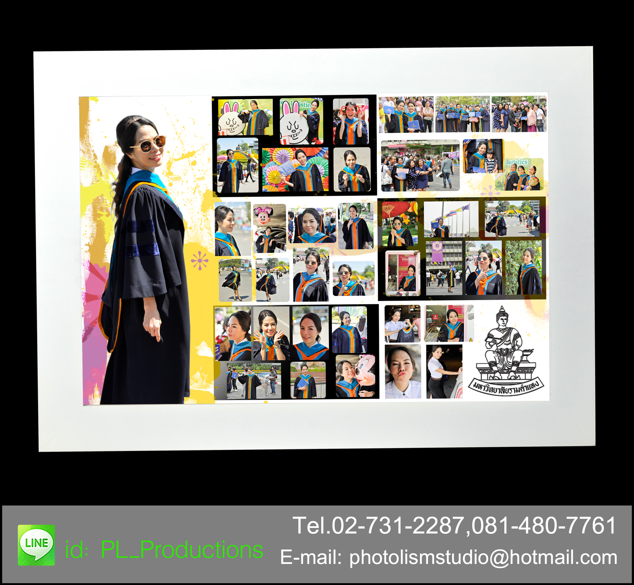 ของขวัญวันรับปริญญา Photo Mix ขนาด 20x30" กรอบไม้ขาวแบน เคลือบร้อน