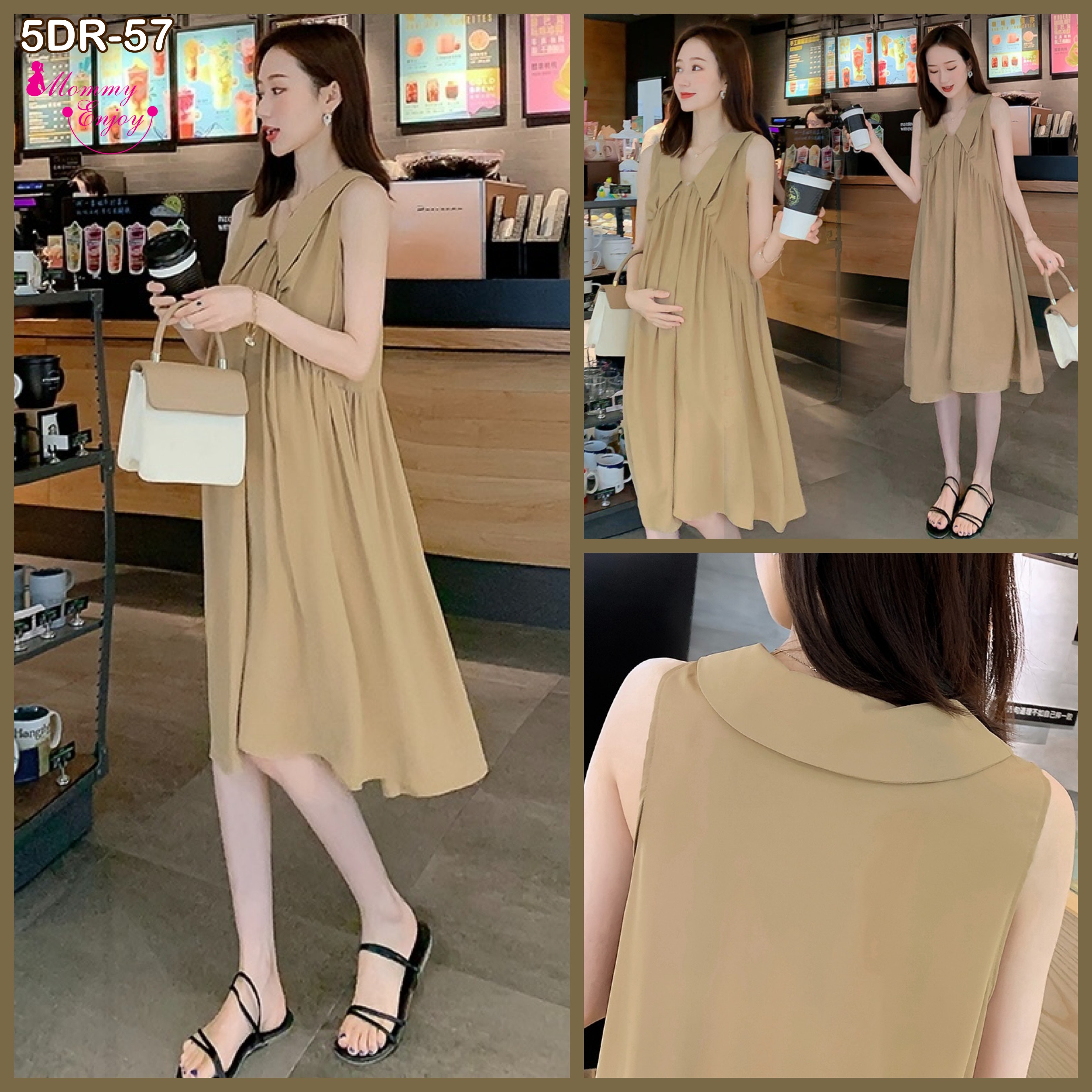 เดรสคลุมท้องแฟชั่นสบายๆ ผ้าชีฟองดูหรูมาก สไตล์เกาหลีสุดๆ แขนกุดปกใหญ่ ใส่ได้หลายโอกาสมากค่ะ M L XL XXL