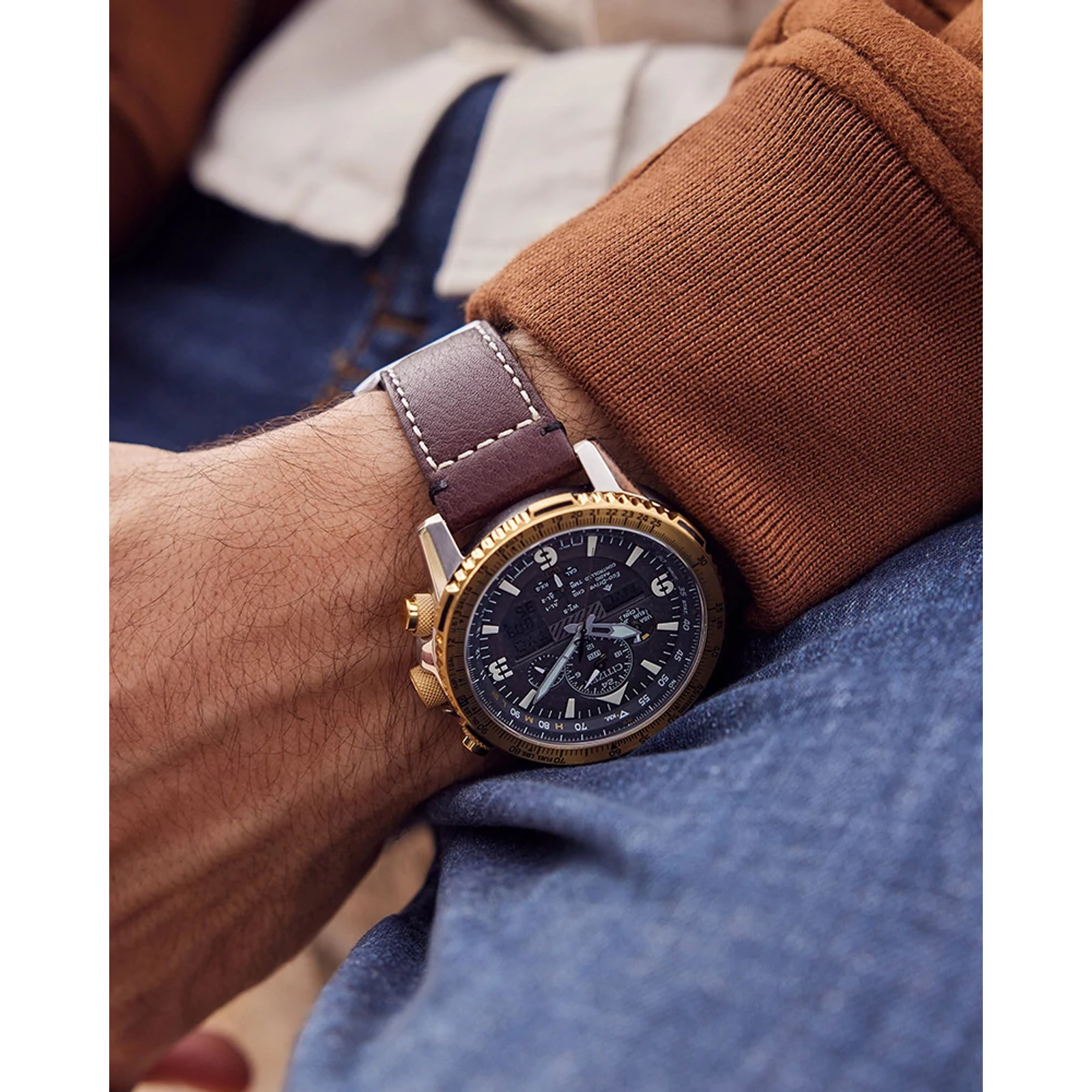 Citizen JY8084-17H นาฬิกาผู้ชาย Eco-Drive Promaster World Time Perpetual Alarm GMT Chronograph Men's Watch