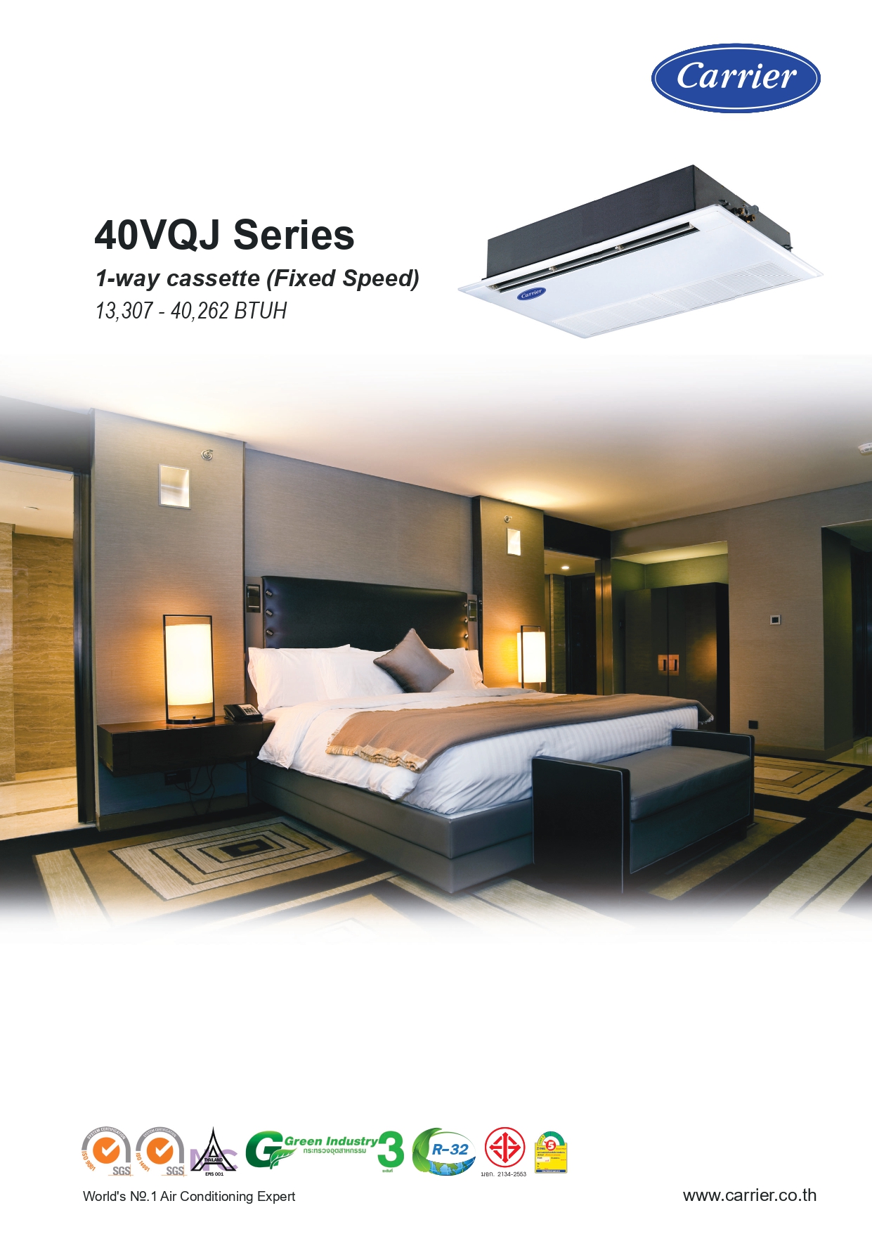 เครื่องปรับอากาศ CARRIER แบบหนึ่งทิศทาง ขนาด 36,167 BTU รุ่น 40VQJ036X110/38RLJ036S101