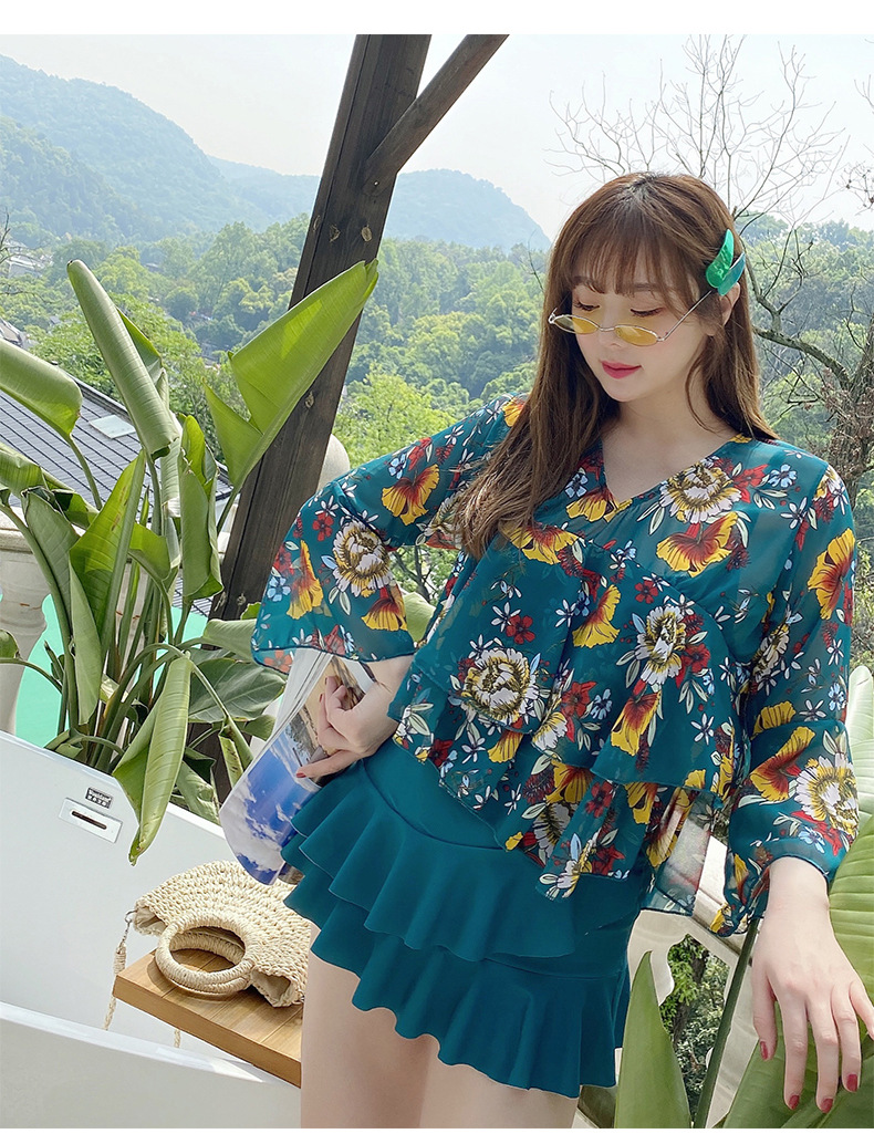 ชุดว่ายน้ำไซส์ใหญ่ 5xl พร้อมส่ง :ชุดว่ายน้ำคนอ้วนเที่ยวทะเลสีเขียวแต่งระบายและลายดอกไม้ set 3 ชิ้นมีบรา กระโปรงติดกางเกงขาสั้นและเสื้อคลุมแบบสวย น่ารักมากๆจ้า:บรารอบอก40-48นิ้ว เอว30-40นิ้ว สะโพก36-46นิ้ว เสื้อคลุมรอบอกกว้าง48นิ้ว